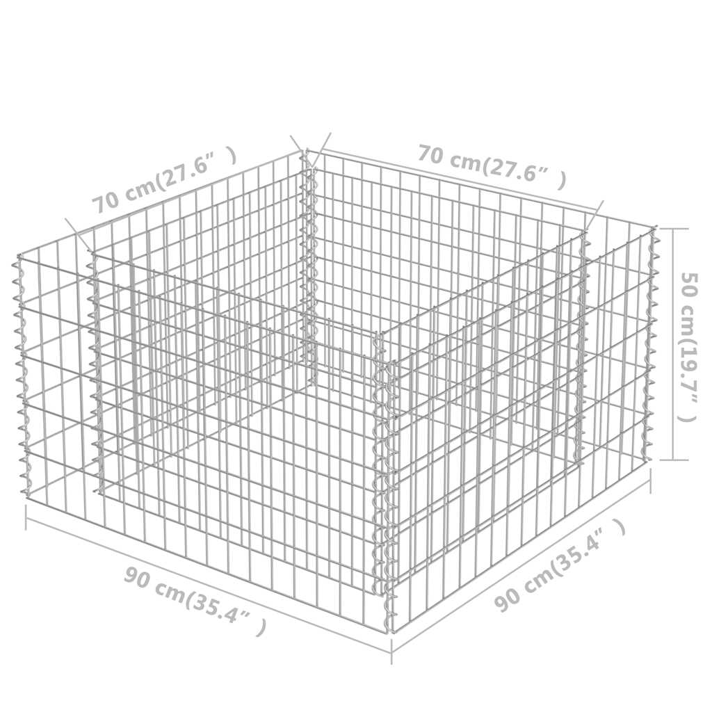 Gabion Raised Bed | Silver | Galvanised steel | 90x90x50 cm | Heavy Duty