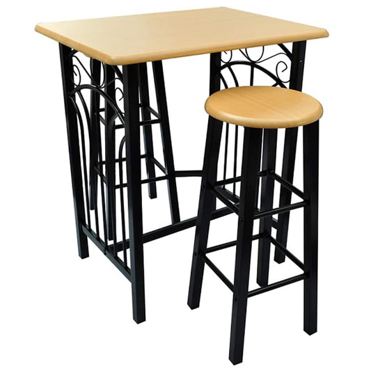 Bar Table and Stool Set 3 Pieces Wood and Steel Bar Table and Stool Set 3 Pieces Wood and Steel