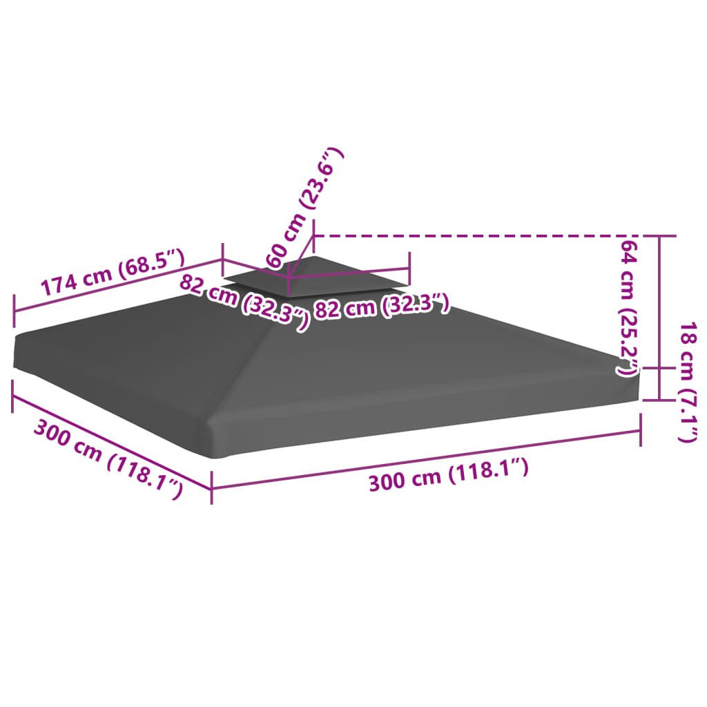 2-Tier Gazebo Top Cover 310 g/m² 3x3 m Taupe