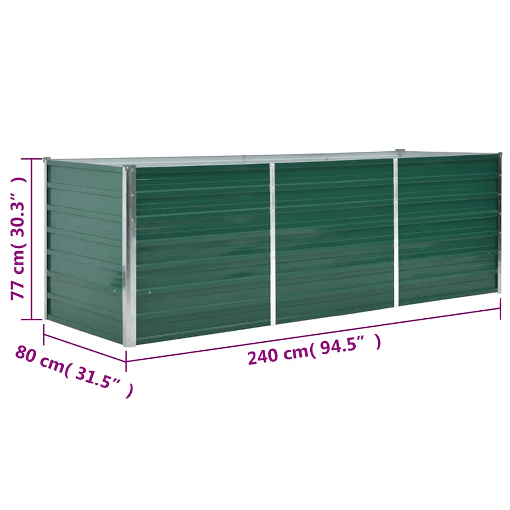 44841 vidaXL Garden Raised Bed Galvanised Steel 240x80x77 cm Green