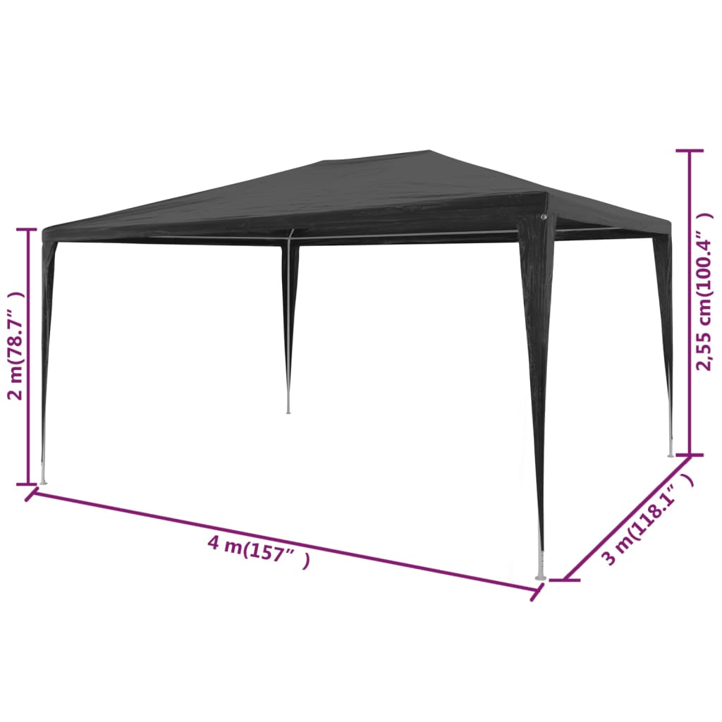 45087 vidaXL Party Tent 3x4 m PE Anthracite