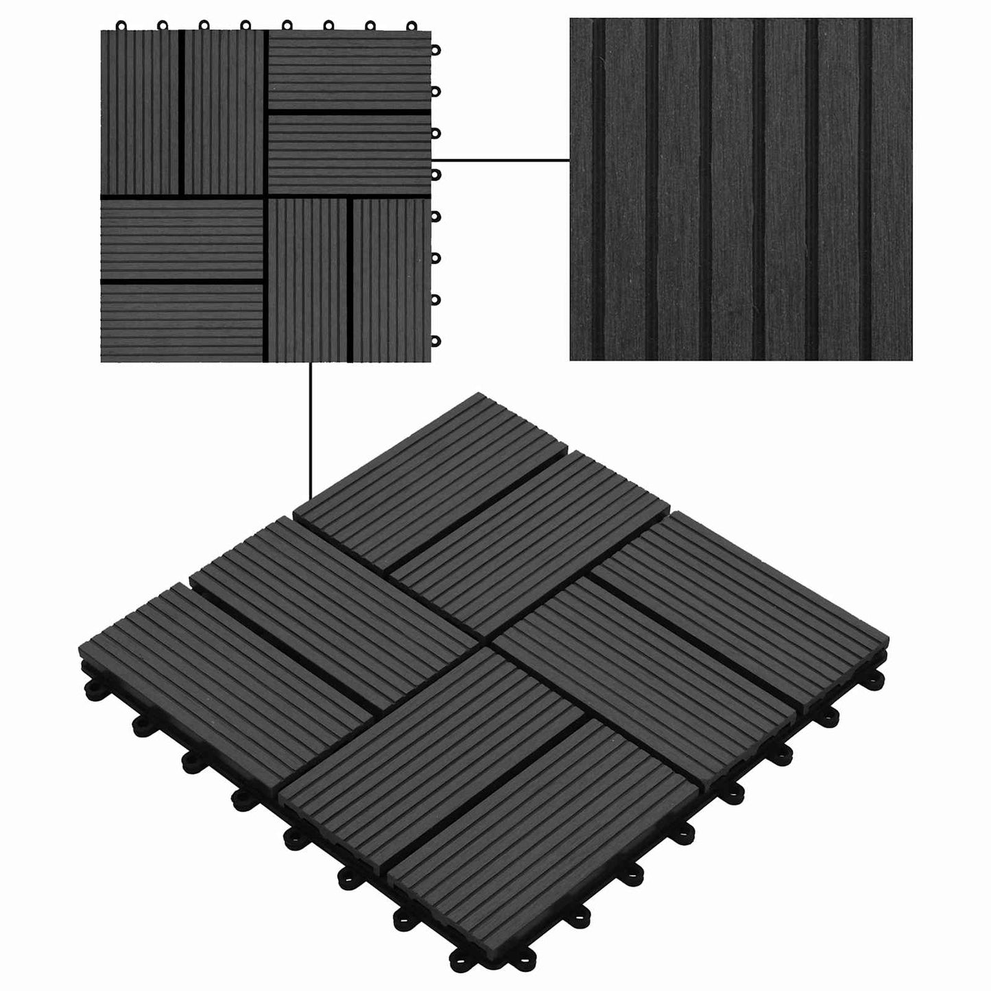 Decking Tile 11 pcs Black 30 x 30 cm WPC