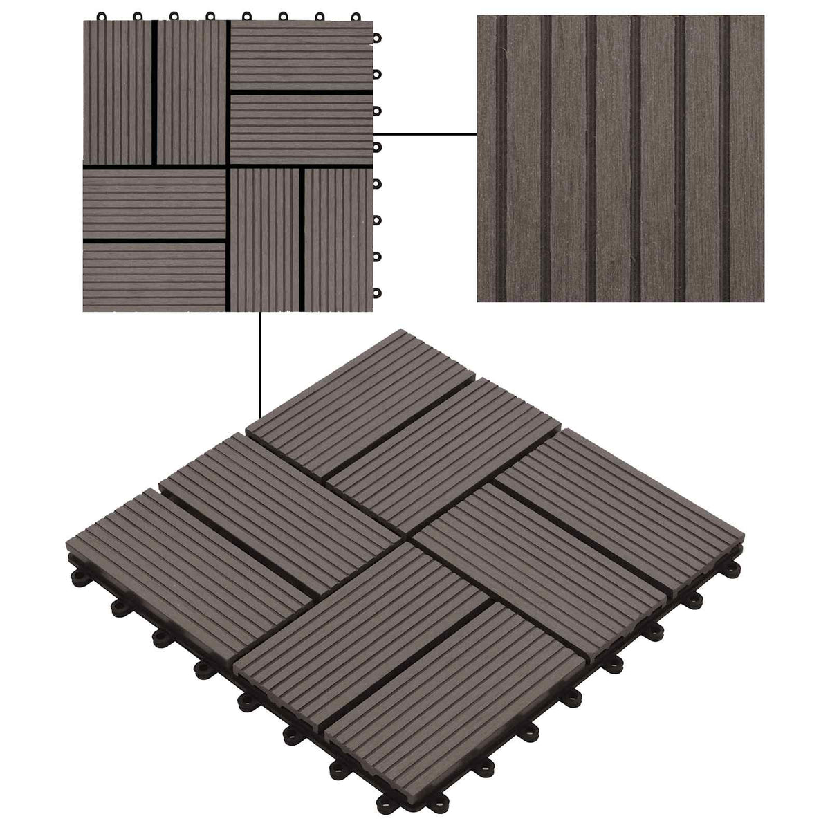 Decking Tile 11 pcs Dark Brown 30 x 30 cm WPC