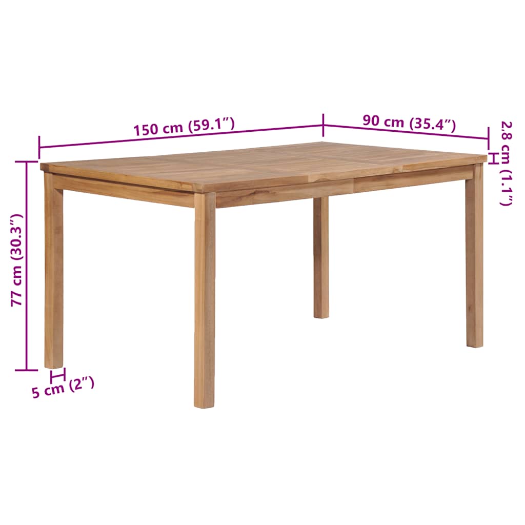 44997 vidaXL Garden Table 150x90x77 cm Solid Teak Wood