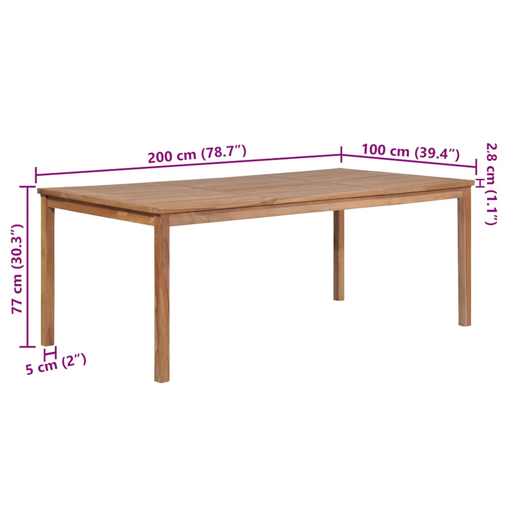 44998 vidaXL Garden Table 200x100x77 cm Solid Teak Wood