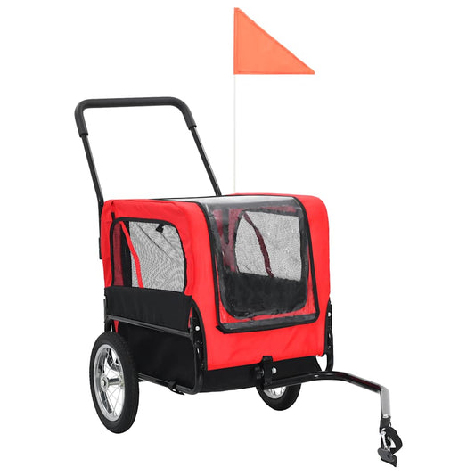 2-in-1 Pet Bike Trailer & Jogging Stroller Red and Black 2-in-1 Pet Bike Trailer & Jogging Stroller Red and Black