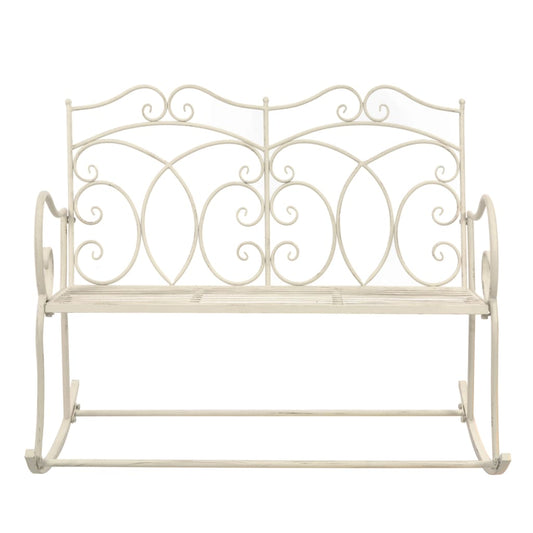Garden Bench | Antique White | Wrought Iron | 104 cm | Decorative Inlays Garden Bench | Antique White | Wrought Iron | 104 cm | Decorative Inlays
