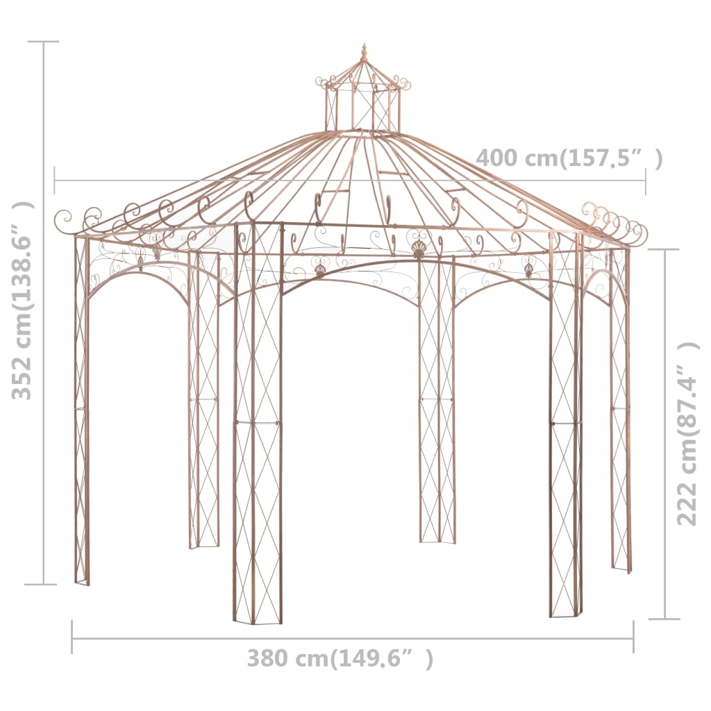 45439 vidaXL Garden Pavilion Antique Brown 4 m Iron