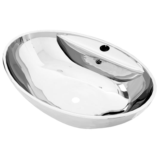 Wash Basin with Overflow 58.5x39x21 cm Ceramic Silver Wash Basin with Overflow 58.5x39x21 cm Ceramic Silver