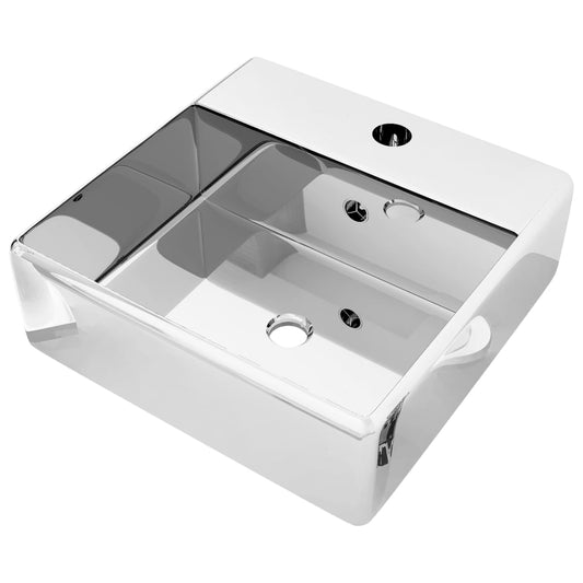 Wash Basin with Overflow 41x41x15 cm Ceramic Silver Wash Basin with Overflow 41x41x15 cm Ceramic Silver