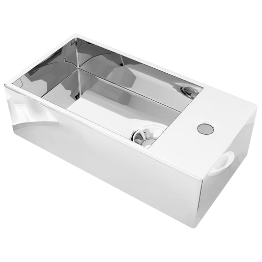 Wash Basin with Overflow 49x25x15 cm Ceramic Silver Wash Basin with Overflow 49x25x15 cm Ceramic Silver