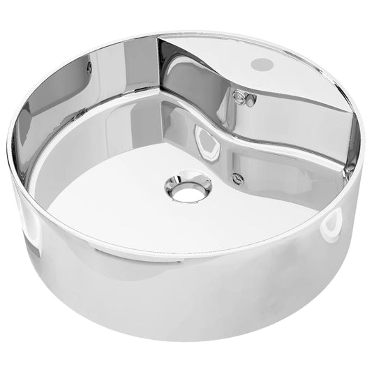 Wash Basin with Overflow 46.5x15.5 cm Ceramic Silver Wash Basin with Overflow 46.5x15.5 cm Ceramic Silver