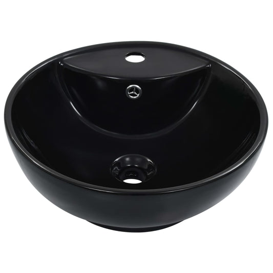 Wash Basin with Overflow 46.5x18 cm Ceramic Black Wash Basin with Overflow 46.5x18 cm Ceramic Black