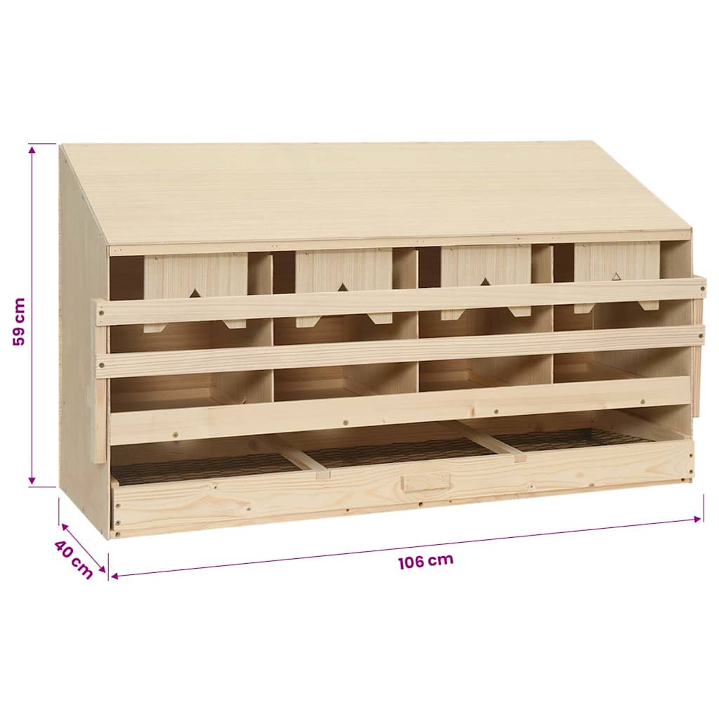 170657 vidaXL Chicken Laying Nest 4 Compartments 106x40x59 cm Solid Pine Wood