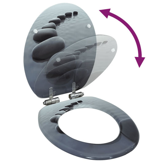 WC Toilet Seat with Soft Close Lid MDF Stones Design WC Toilet Seat with Soft Close Lid MDF Stones Design