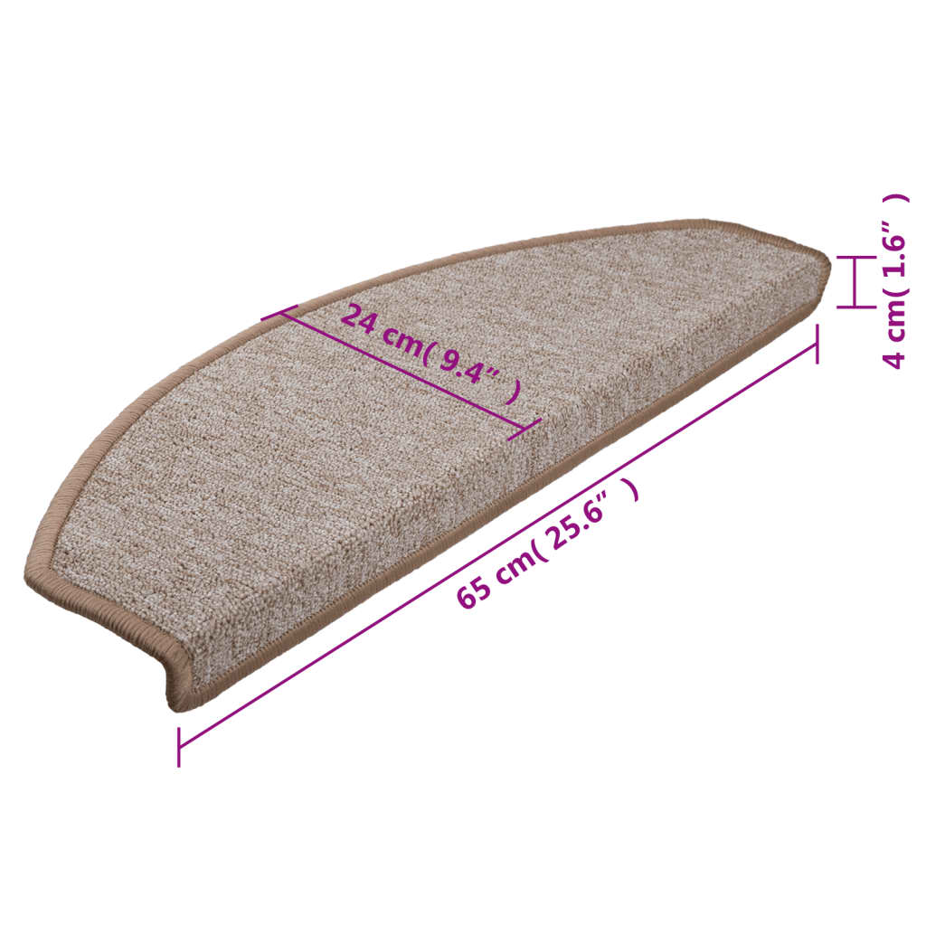 Stair Mats 15 pcs 65x24x4 cm Light Brown Half Round Large