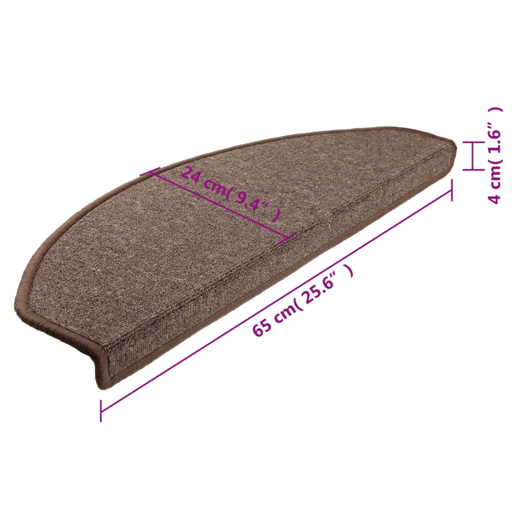Stair Mats 15 pcs 65x24x4 cm Coffee Brown Half Round Large