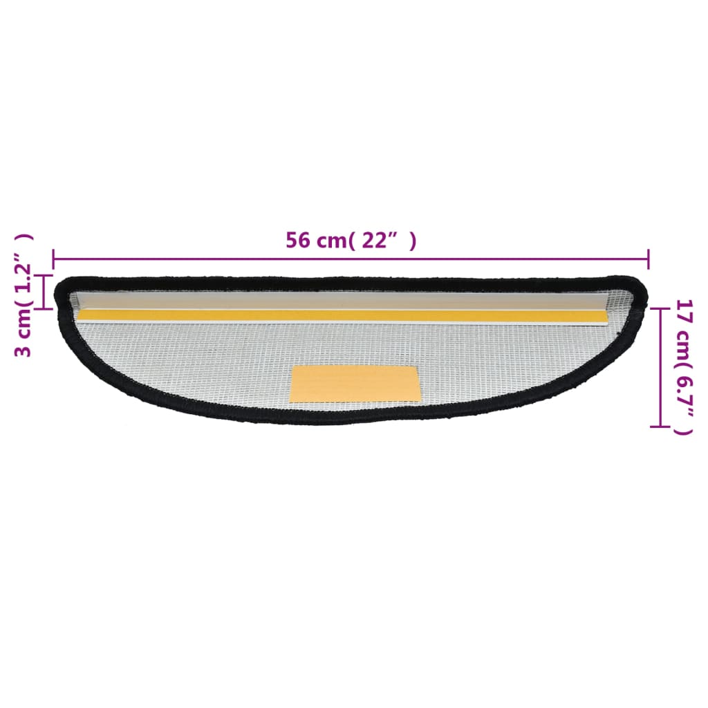Stair Mats 15 pcs 56x17x3 cm Black Half Round