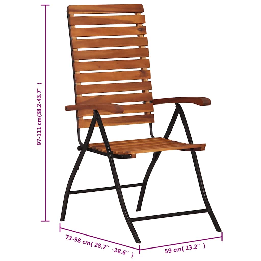 2 pcs Reclining Folding Chairs Solid Acacia Wood