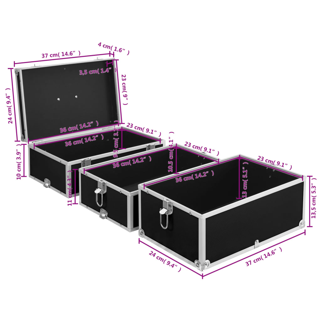 91840 vidaXL Make-up Case 37x24x40 cm Black Aluminium