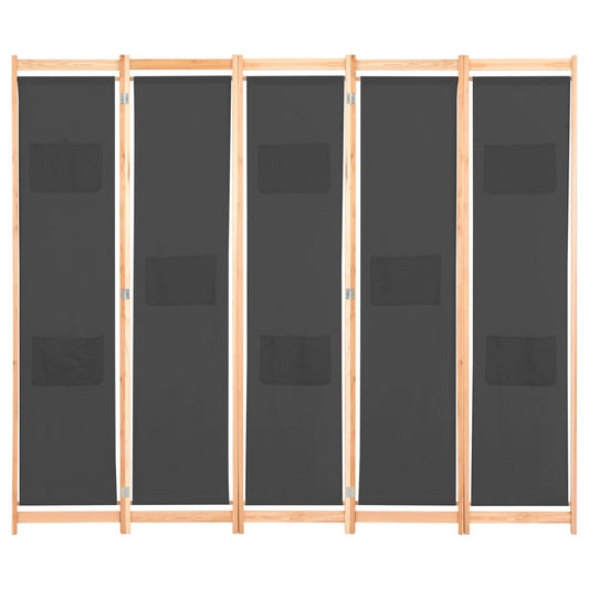 5-Panel Room Divider Grey 200x170x4 cm Fabric 5-Panel Room Divider Grey 200x170x4 cm Fabric