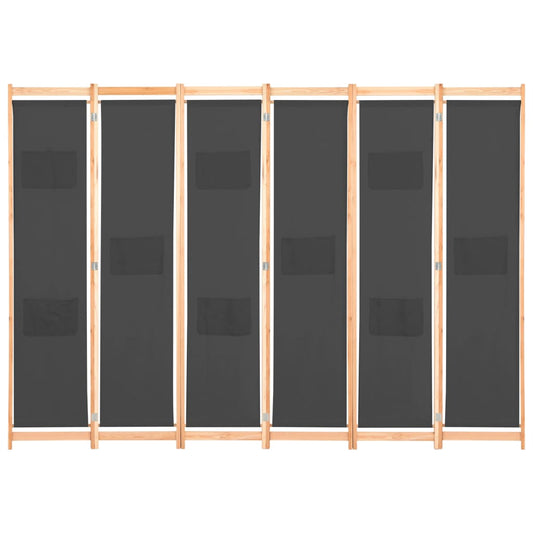 6-Panel Room Divider Grey 240x170x4 cm Fabric 6-Panel Room Divider Grey 240x170x4 cm Fabric