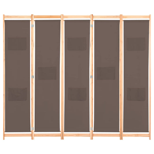 5-Panel Room Divider Brown 200x170x4 cm Fabric 5-Panel Room Divider Brown 200x170x4 cm Fabric