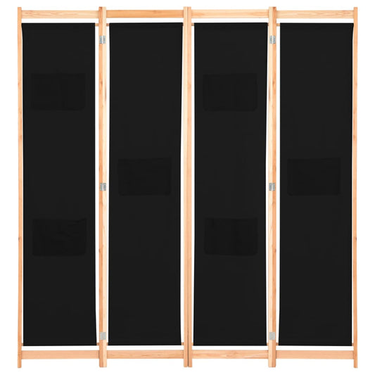 4-Panel Room Divider Black 160x170x4 cm Fabric 4-Panel Room Divider Black 160x170x4 cm Fabric