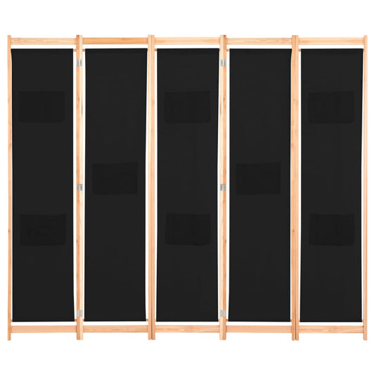 5-Panel Room Divider Black 200x170x4 cm Fabric 5-Panel Room Divider Black 200x170x4 cm Fabric