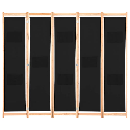 5-Panel Room Divider Black 200x170x4 cm Fabric 5-Panel Room Divider Black 200x170x4 cm Fabric