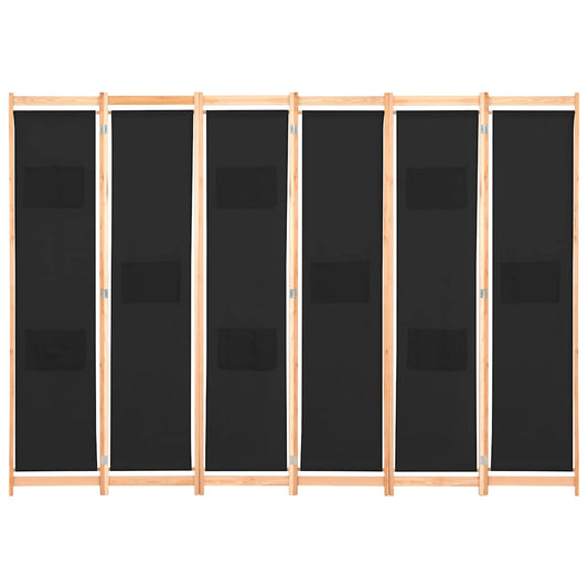 6-Panel Room Divider Black 240x170x4 cm Fabric 6-Panel Room Divider Black 240x170x4 cm Fabric