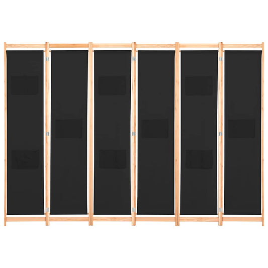 6-Panel Room Divider Black 240x170x4 cm Fabric 6-Panel Room Divider Black 240x170x4 cm Fabric