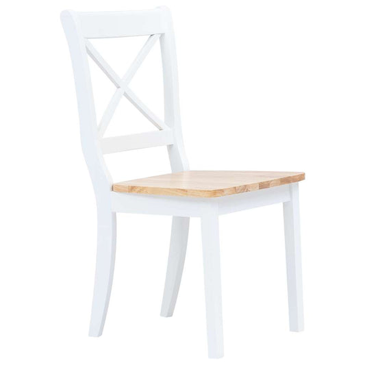 Dining Chairs 2 pcs White and Natural Solid Rubber Wood Dining Chairs 2 pcs White and Natural Solid Rubber Wood