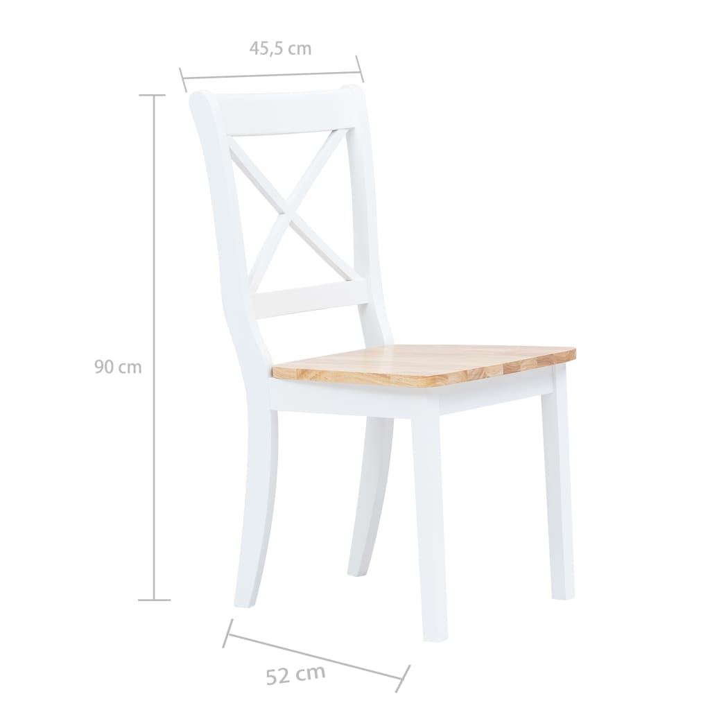 Dining Chair | Set of 4 | White and Natural Wood | Solid rubber wood