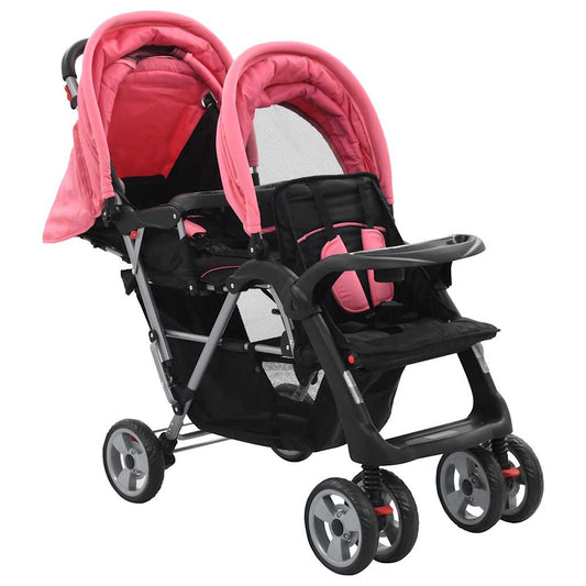 Tandem Stroller Pink and Black Steel Tandem Stroller Pink and Black Steel
