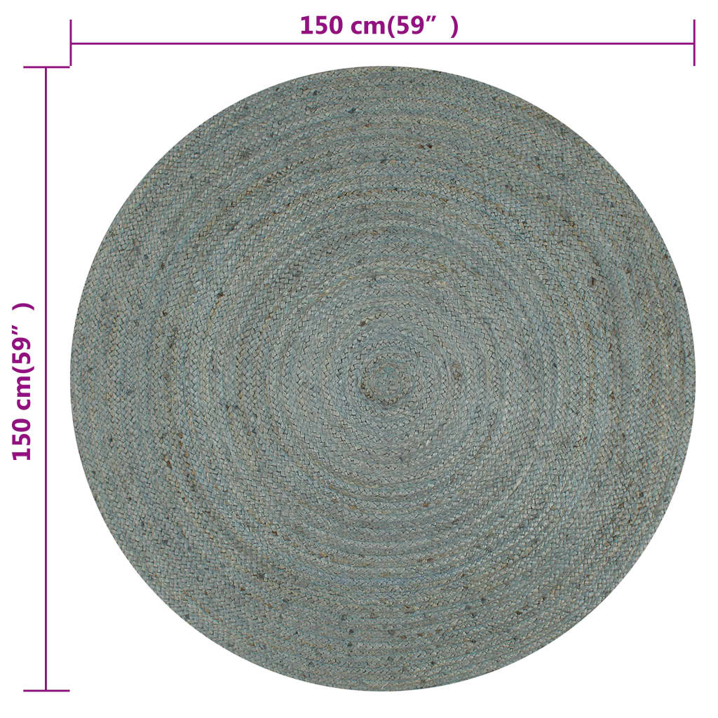 133670 vidaXL Handmade Rug Jute Round 150 cm Olive Green