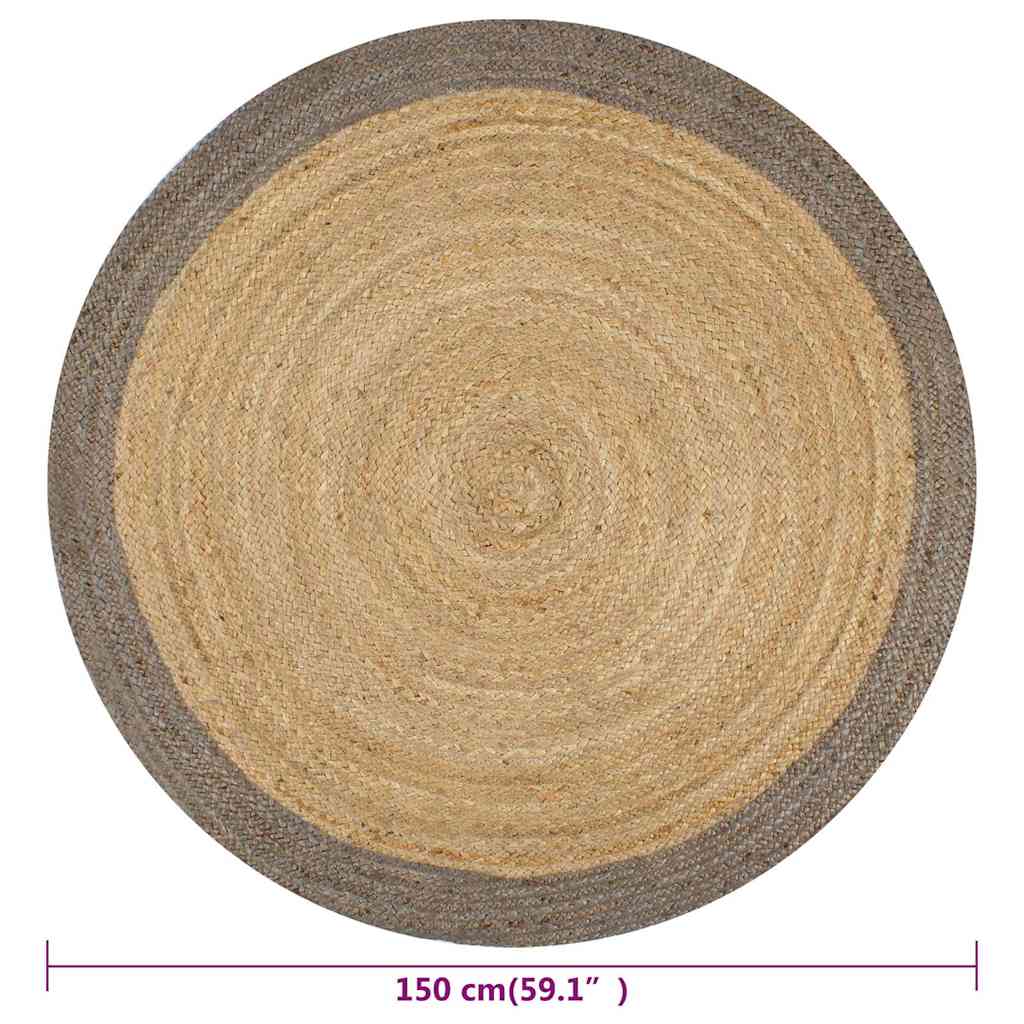 133676 vidaXL Handmade Rug Jute with Grey Border 150 cm