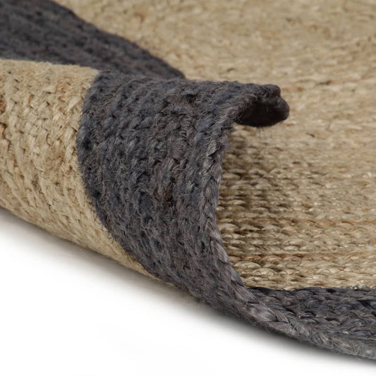Area Rug | Natural and dark grey | Braided jute | 150 cm diameter Area Rug | Natural and dark grey | Braided jute | 150 cm diameter