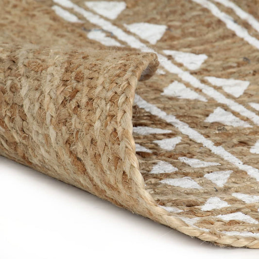 Area Rug | Natural and White | Braided Jute | 120 cm diameter | Pattern Area Rug | Natural and White | Braided Jute | 120 cm diameter | Pattern