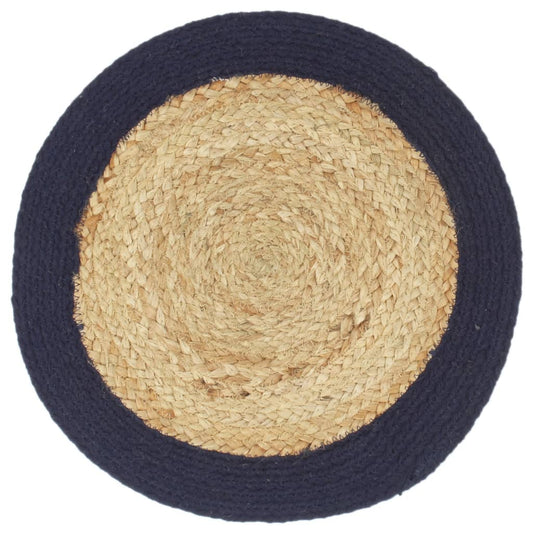 Placemats 4 pcs Natural and Navy Blue 38 cm Jute and Cotton Placemats 4 pcs Natural and Navy Blue 38 cm Jute and Cotton