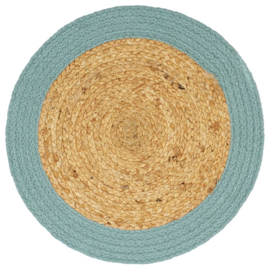 Placemat | Set of 6 | Natural and green | Jute, Cotton | 38 cm | Non-slip Placemat | Set of 6 | Natural and green | Jute, Cotton | 38 cm | Non-slip