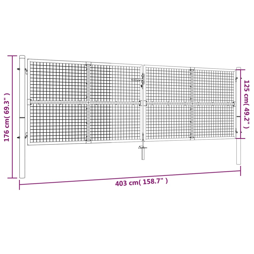 Garden Gate Galvanised Steel 400x125 cm Silver
