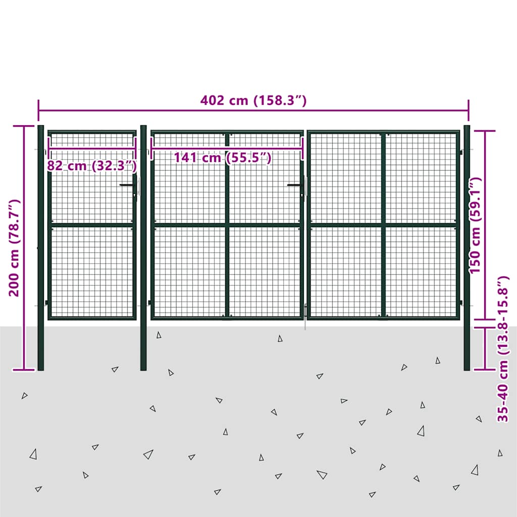 Garden Gate Steel 400x150 cm Green