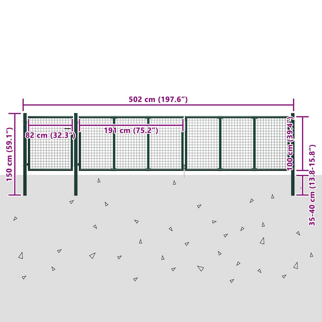 Garden Gate Steel 500x100 cm Green
