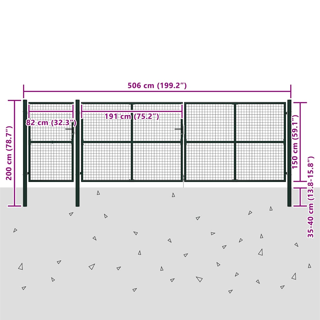 Garden Gate Steel 500x150 cm Green