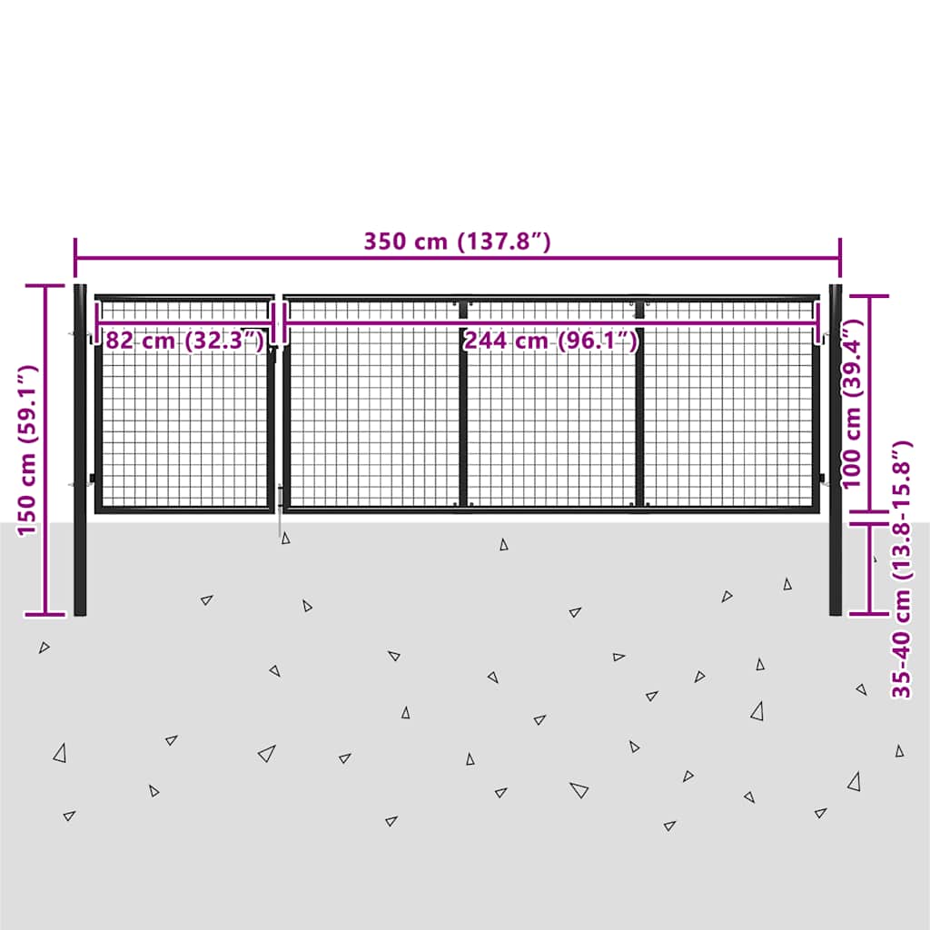 Garden Gate Steel 350x100 cm Anthracite