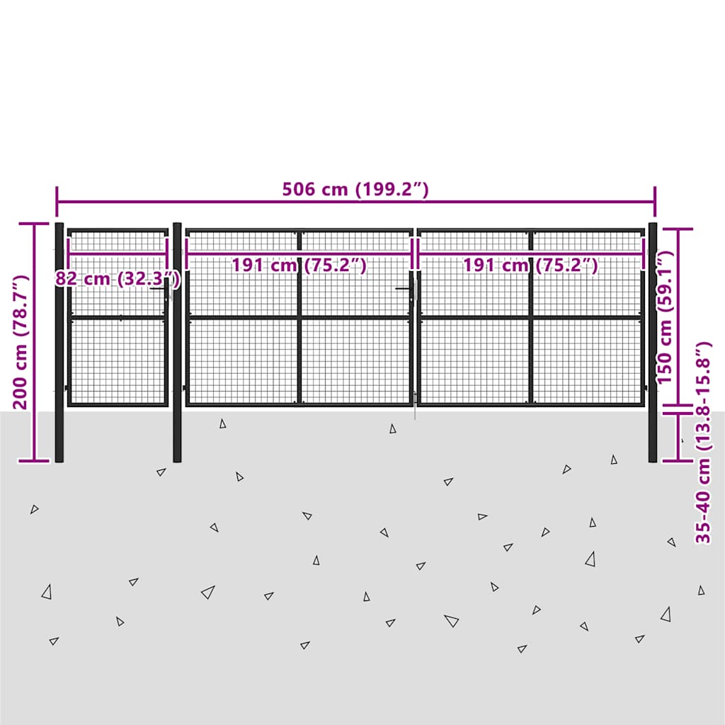 Garden Gate Steel 500x150 cm Anthracite