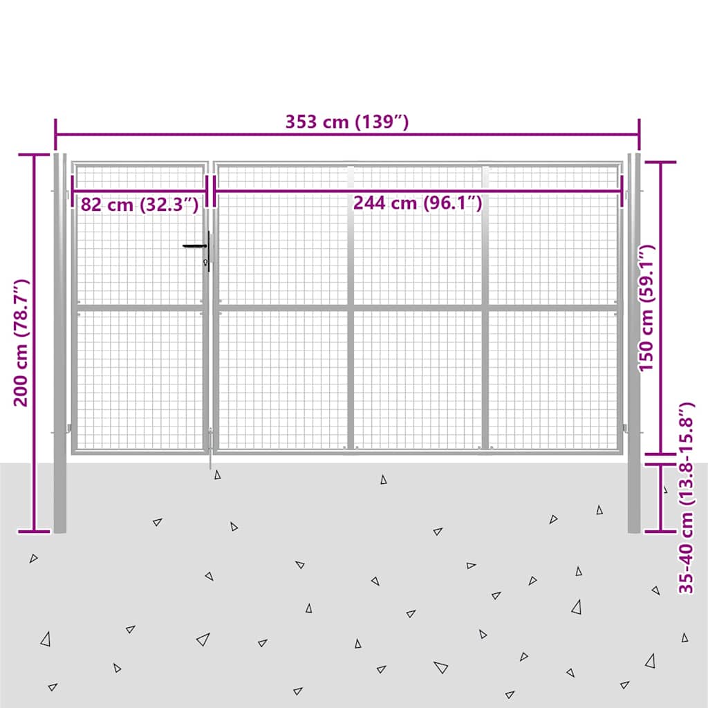 Garden Gate Steel 350x150 cm Silver