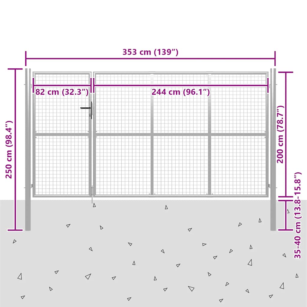 Garden Gate Steel 350x200 cm Silver