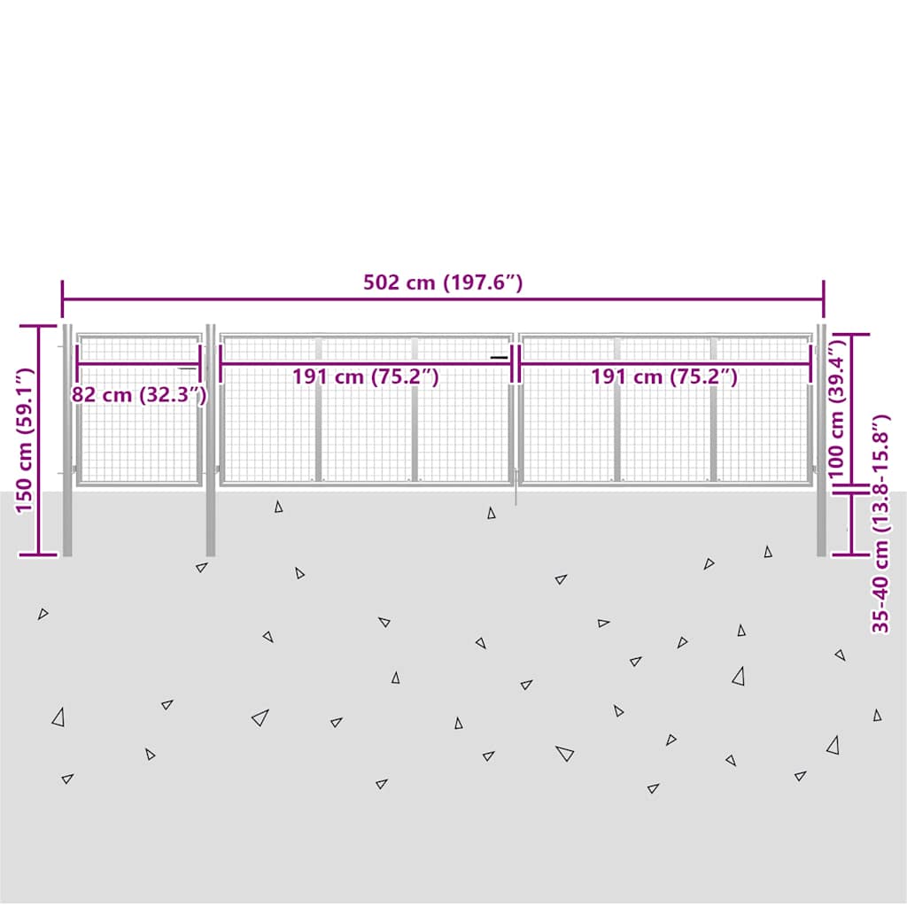 Garden Gate Steel 500x100 cm Silver